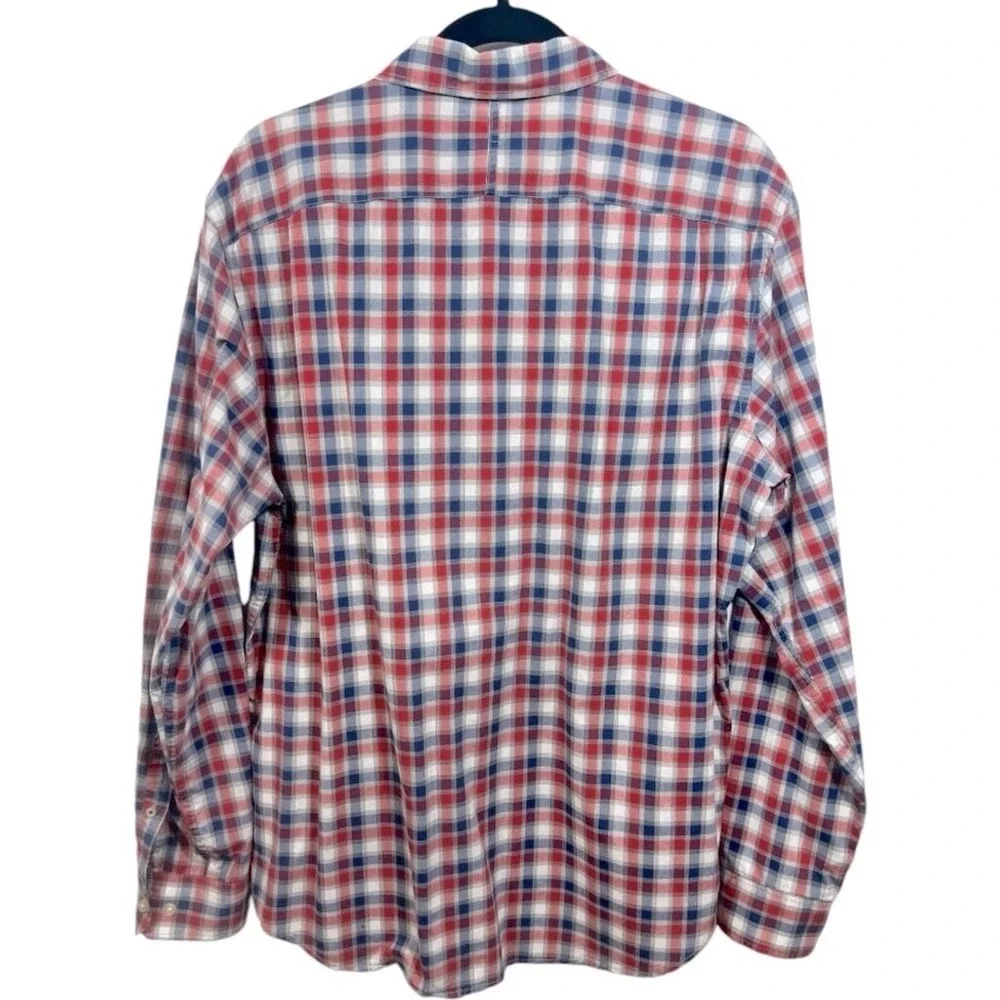 Banana Republic Men's Custom 078 Wash Shirt Camden Fit Red Blue Plaid Size Large